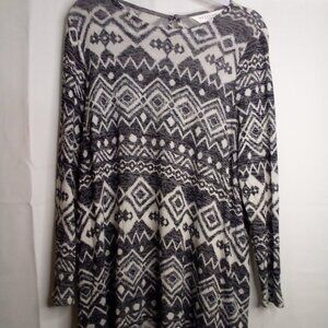 Allison Taylor Shirt Women 1X Long Sleeve Soft Stretch Pattern Gray White